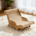 Curved Cat Lounger Chair with Wood Side Frame, Raised Feet and Continuous Beige Woven Sisal Surface