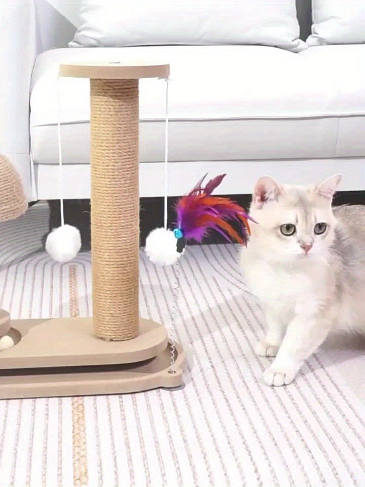 Compact Cat Tree with Sisal Scratching Post, Mushroom Hideaway, Track Balls and Small or Large Size Options
