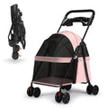 4-Wheel Pet Stroller for Small Medium Dogs with Removable & Detachable Carrier, Foldable Waterproof Dog Stroller with Breathable Mesh, Cup Holder, Storage Basket & Safety Leash (Pink)
