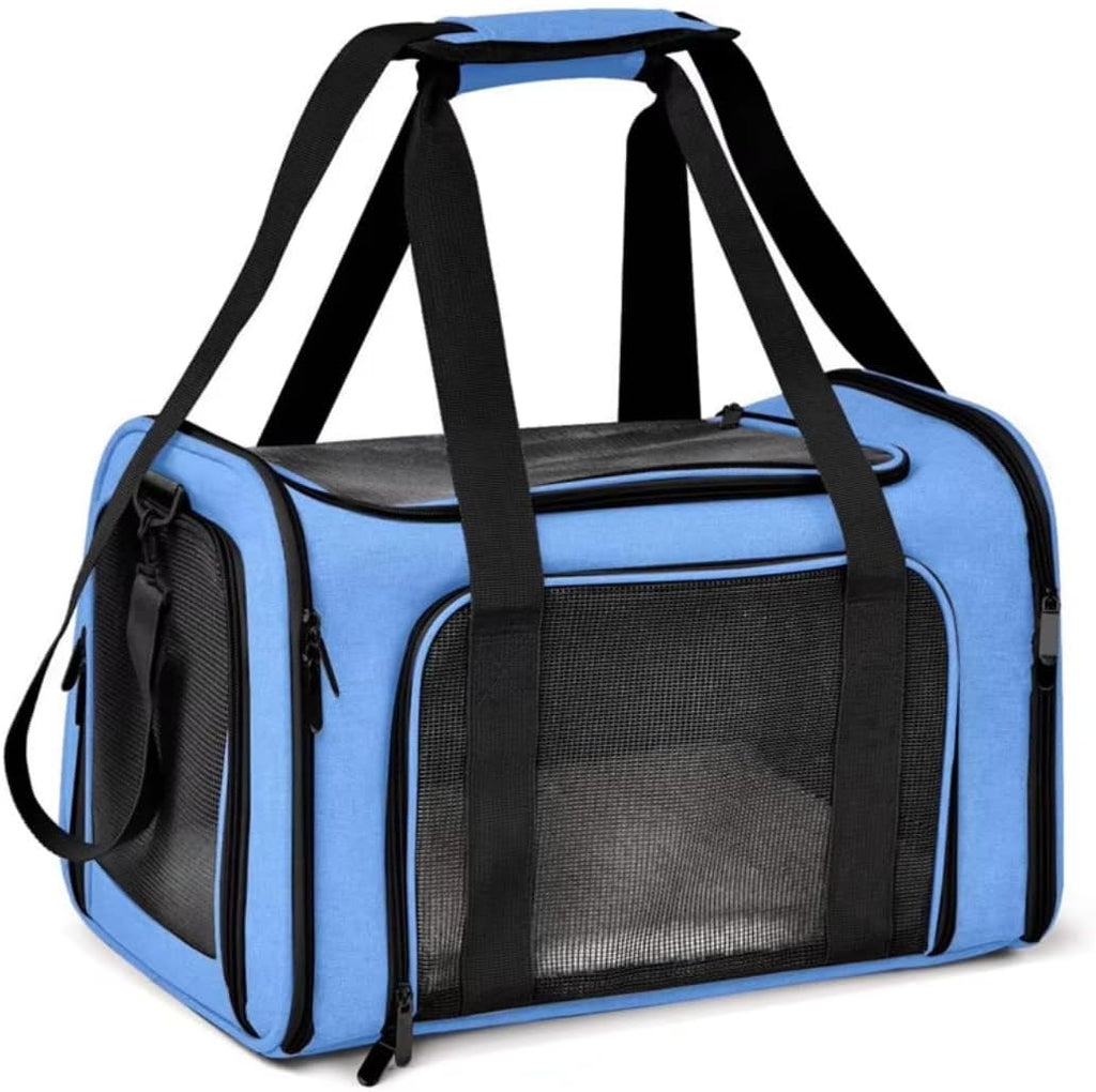 Sheguera Sustainable Pet Carrier Bag for Small Dogs and Cats - Solid Color, Zipper Closure, Lightweight Travel Carrier for Small Animals (Blue)