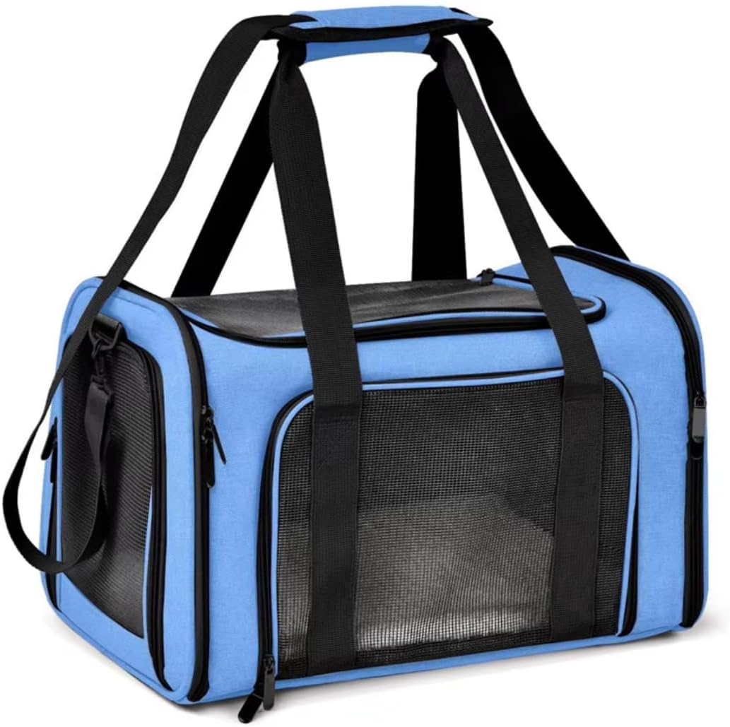 Sheguera Sustainable Pet Carrier Bag for Small Dogs and Cats - Solid Color, Zipper Closure, Lightweight Travel Carrier for Small Animals (Blue)