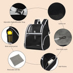 Cat Backpack Carrier for Small Dogs and Medium cat Puppy Kitten Bunny Pet Carrier Backpack Collapsible with Fully Ventilated Mesh with Safety Leash (Black, 12.9" L x 10.62" W x 15.5" H - M)