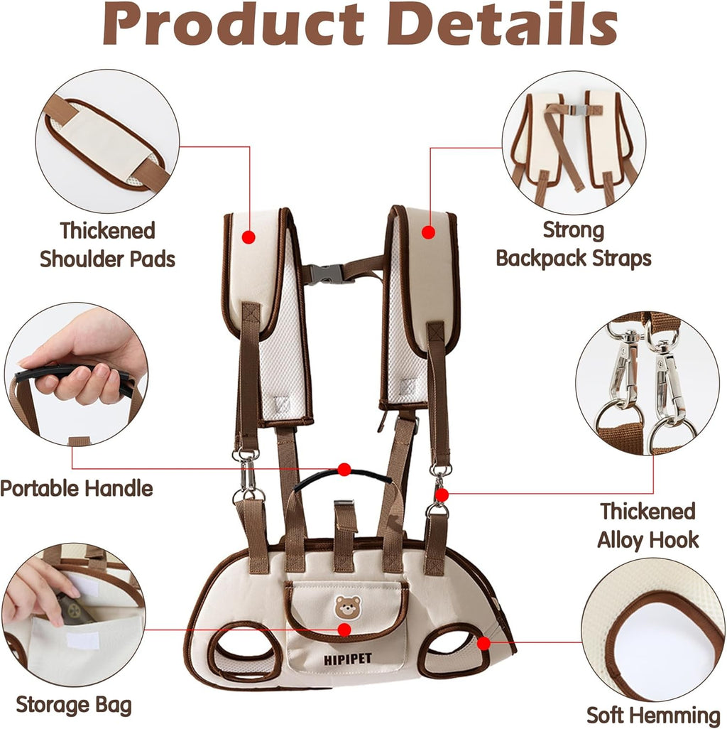 Dog Sling Backpack Carriers - Adjustable Pet Lift Harness Gear, Breathable Dogs Carrying Lifting with Traction Leash Shoulder Straps and Treat Bag for Cats Walking Hiking Travel (S, 4-8lbs)
