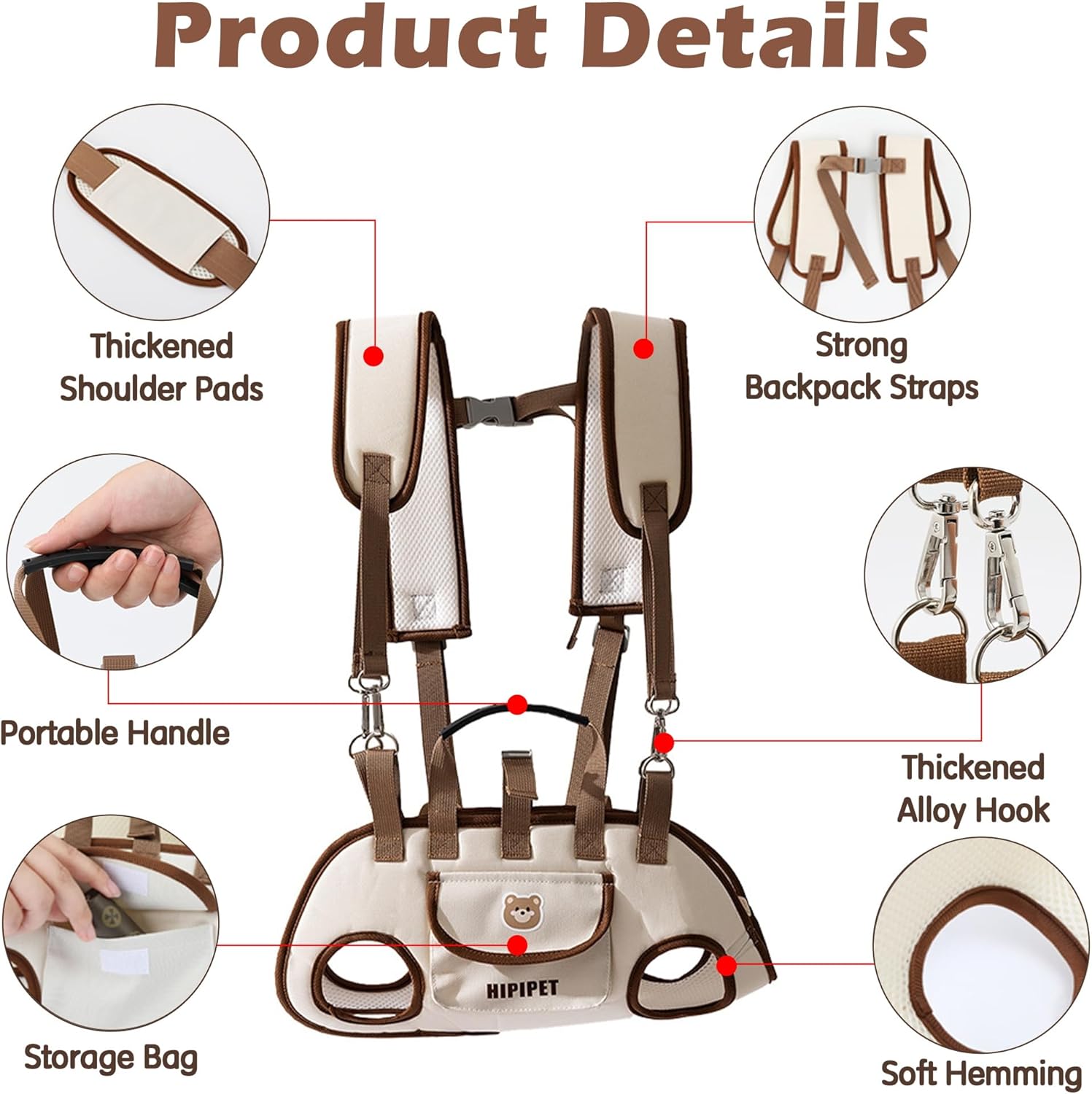 Dog Sling Backpack Carriers - Adjustable Pet Lift Harness Gear, Breathable Dogs Carrying Lifting with Traction Leash Shoulder Straps and Treat Bag for Cats Walking Hiking Travel (S, 4-8lbs)
