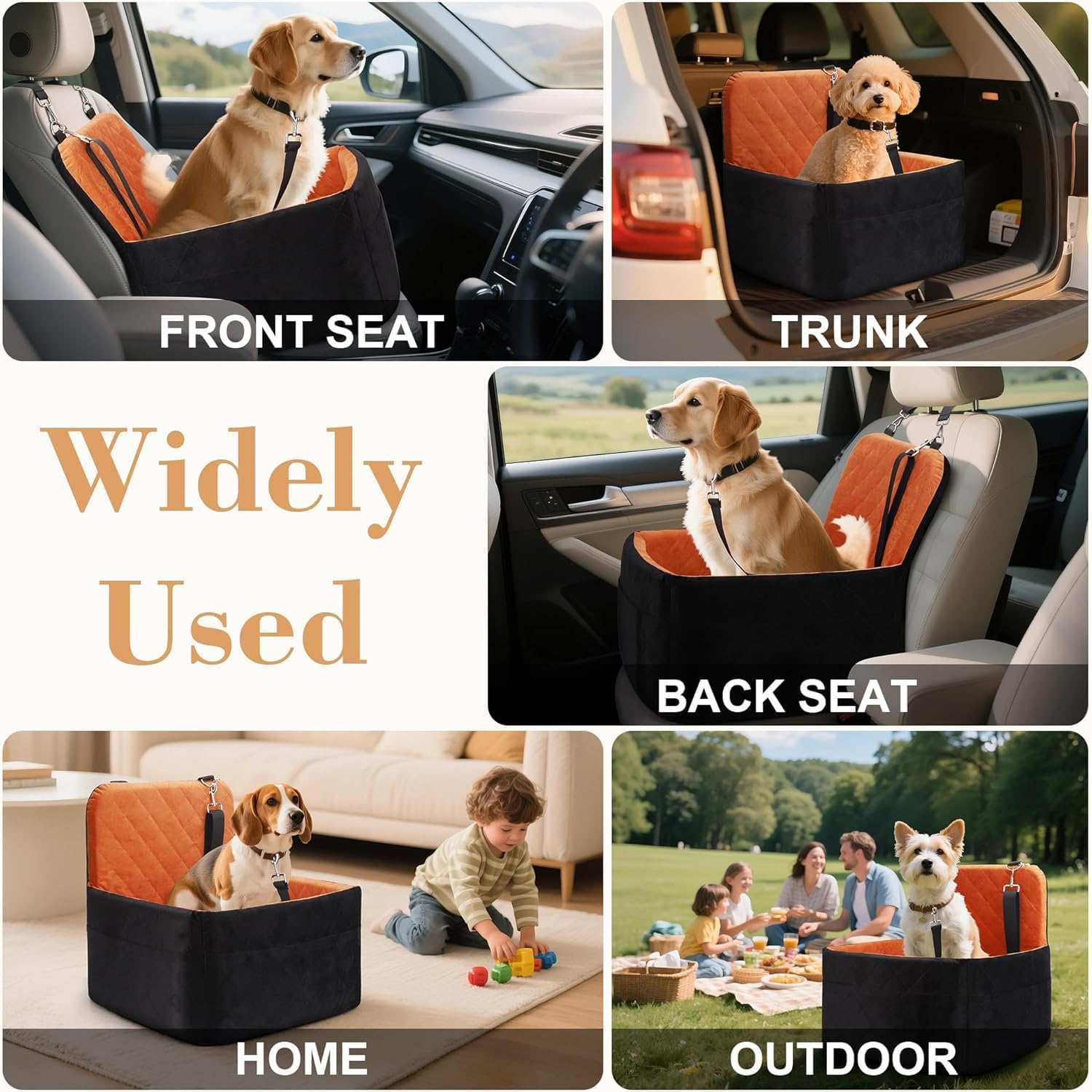 Dog Car Seat for Small/Medium Dogs,Pet Dog Booster Car Seat Puppy 15-35 lbs with Soft 4+2in Detachable Pads Detachable Elevated Cushion and Washable Cover Brown