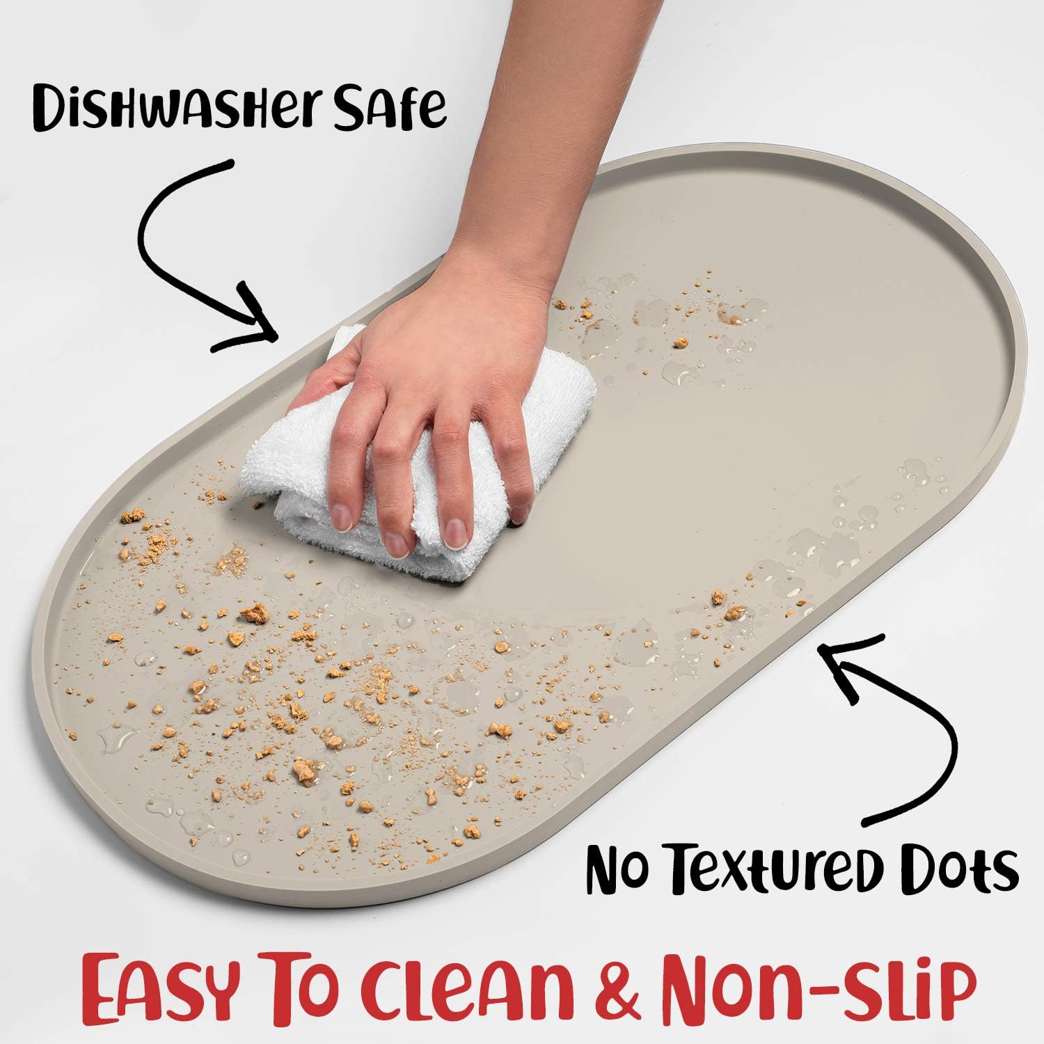 DogBuddy Dog Food Mat - Waterproof Dog Bowl Mat, Silicone Pet Mat for Food and Water Bowls, Nonslip Pet Feeding Mat with Edges, Dogs Food Mats for Floors, Puppy Supplies (Small, White Sand)