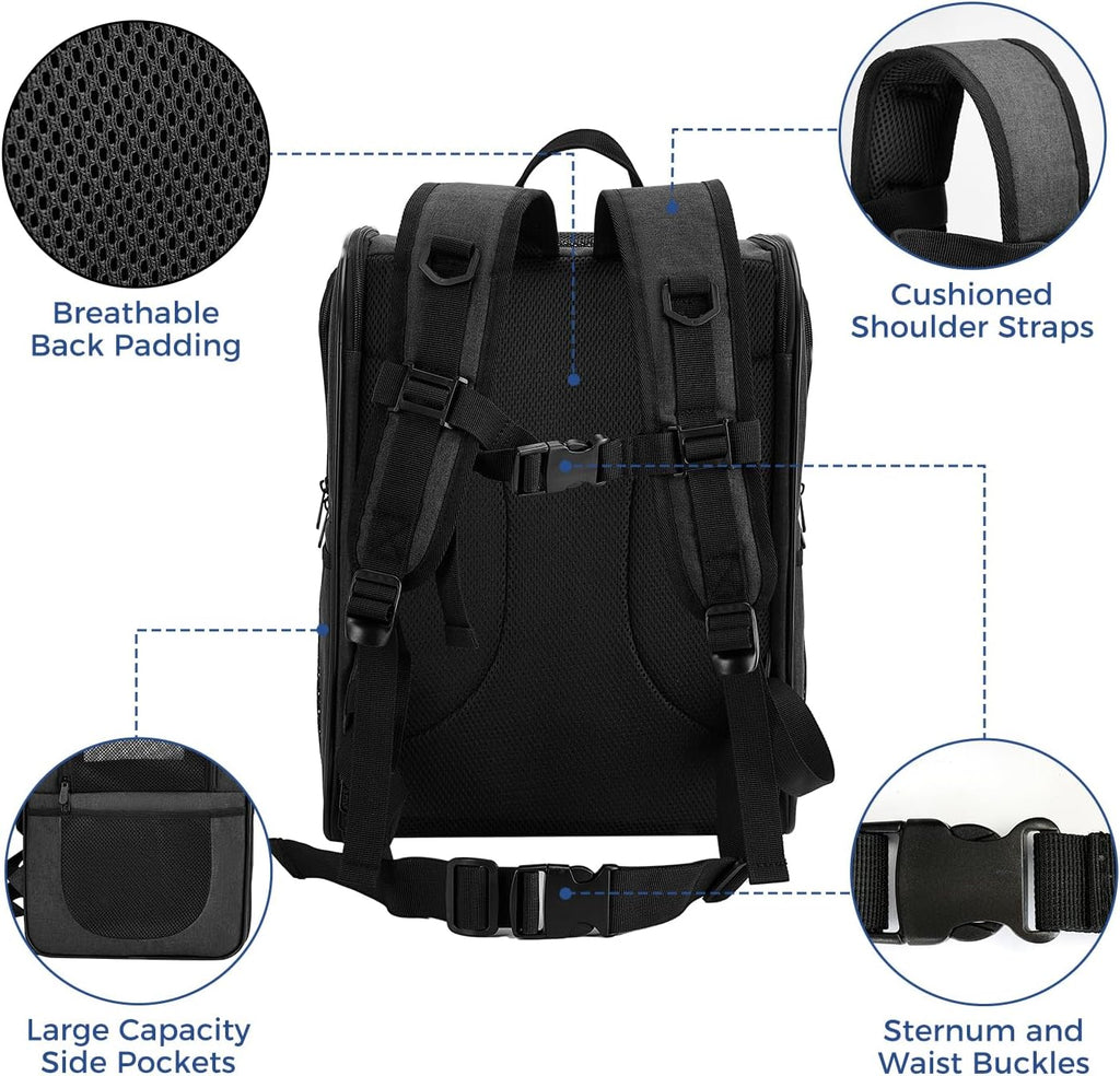 Apollo Walker Dog & Cat Carrier Backpack for 4-18lb Pets - Ventilated Safe Design with Padded Back Support, Breathable Mesh Pet Backpack for Hiking, Travel, Outdoor (Black)