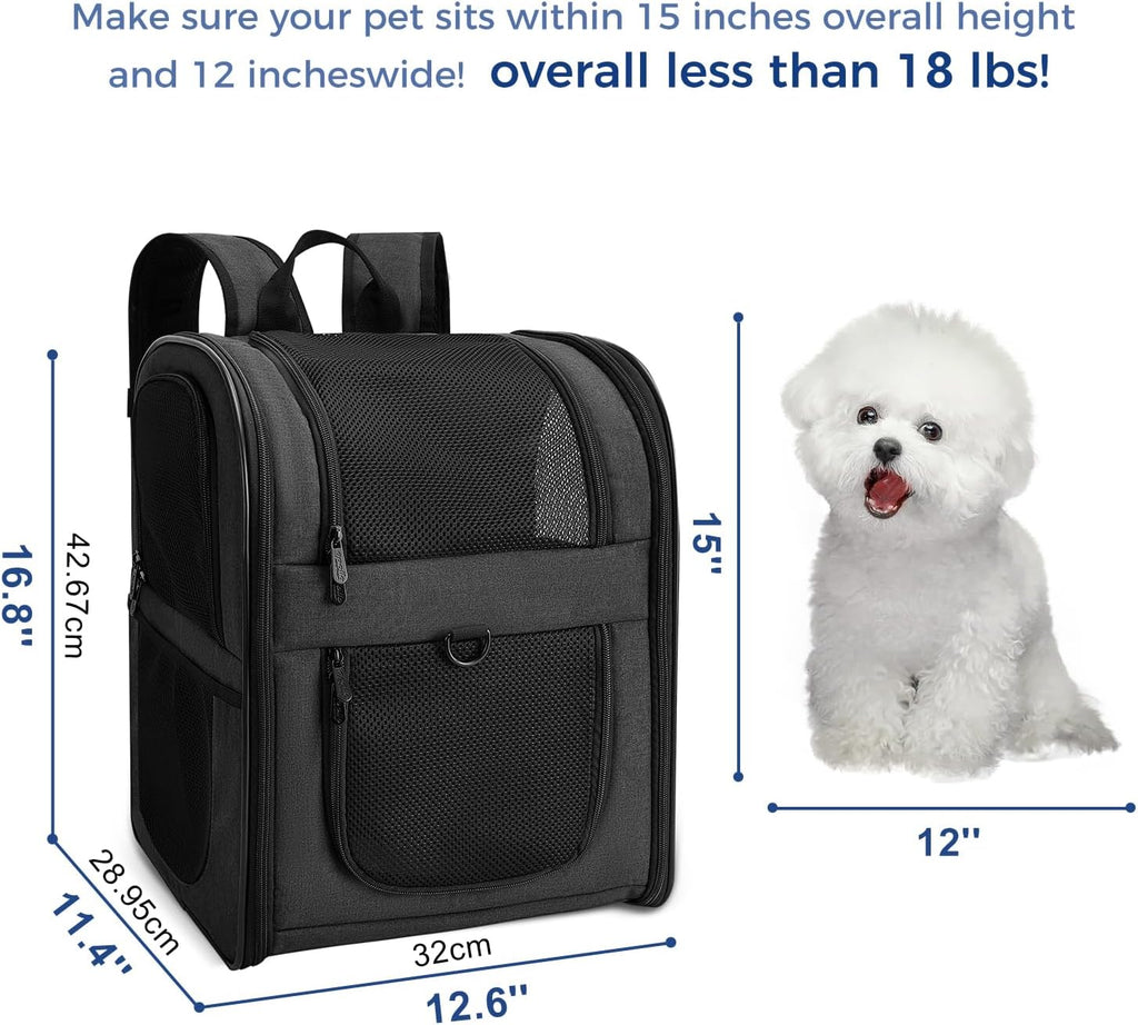 Apollo Walker Dog & Cat Carrier Backpack for 4-18lb Pets - Ventilated Safe Design with Padded Back Support, Breathable Mesh Pet Backpack for Hiking, Travel, Outdoor (Black)