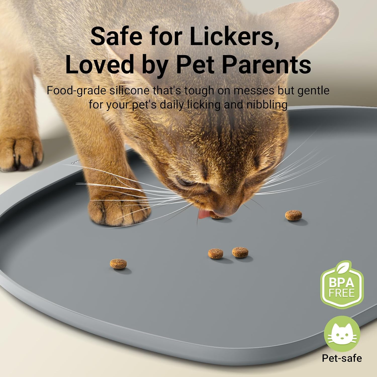 DownyPaws Cat Food Mats for Floors Waterproof, BPA Free Silicone Pet Feeding Mat, Non-Slip Pet Food Mat with High Raised Edge, Cat Placemat for Messy Drinkers, 18"×12.5", Gray