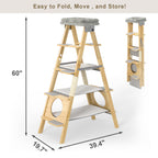 GDLF Modern Solid Wood Cat Tree Foldable Ladder Design with Cat Hammock & Sisal Scratch Post Easy Clean 60"H