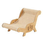 Curved Cat Lounger Chair with Wood Side Frame, Raised Feet and Continuous Beige Woven Sisal Surface