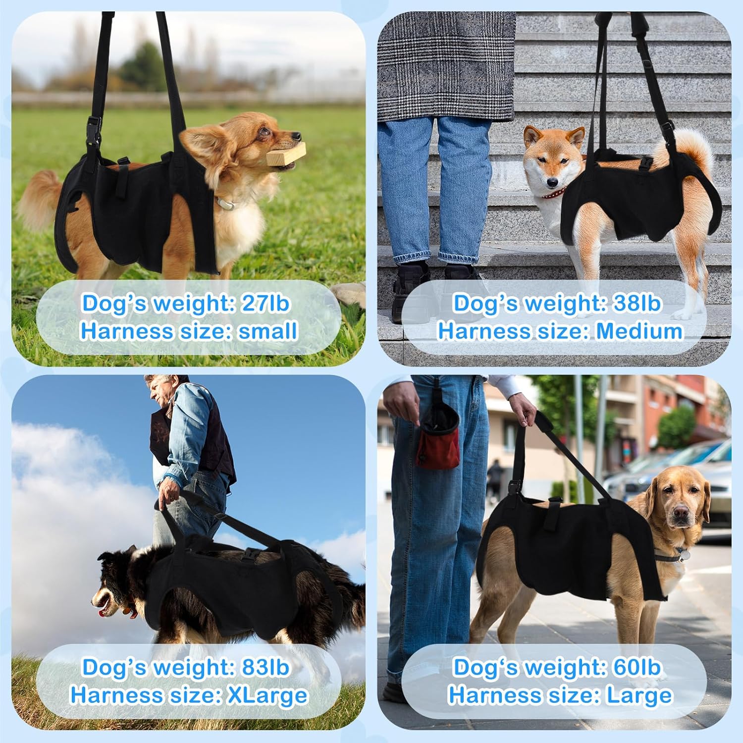 Dog Carry Sling Emergency Backpack Pet Legs Support and Rehabilitation Dog Lift Harness Adjustable Lifting Straps Carrier for Senior Dogs Joint Injuries, Arthritis, Hiking, Skiing, Black(XL)