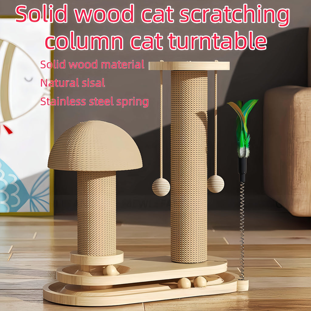 Compact Cat Tree with Sisal Scratching Post, Mushroom Hideaway, Track Balls and Small or Large Size Options