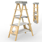 GDLF Modern Solid Wood Cat Tree Foldable Ladder Design with Cat Hammock & Sisal Scratch Post Easy Clean 60"H