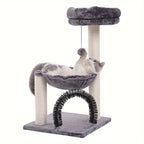 Gray 27.8-Inch Cat Tree with Plush Basket, Top Perch, Scratching Posts, Grooming Arch and Hanging Ball