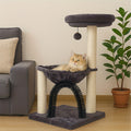 Gray 27.8-Inch Cat Tree with Plush Basket, Top Perch, Scratching Posts, Grooming Arch and Hanging Ball
